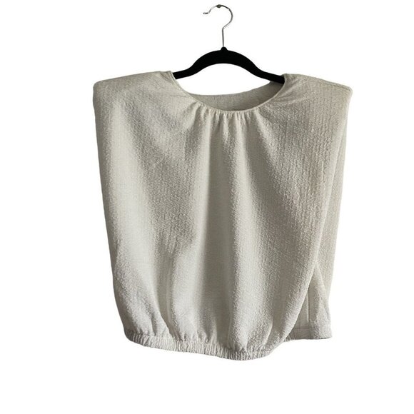 Express Women SZ L Ivory Textured Sleeveless Shoulder Pad Elastic Waist Top NWT - Picture 1 of 7